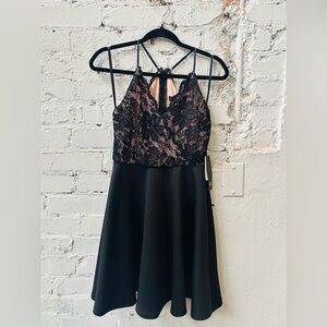 As U Wish Black Dress with Pink Lace Overlay